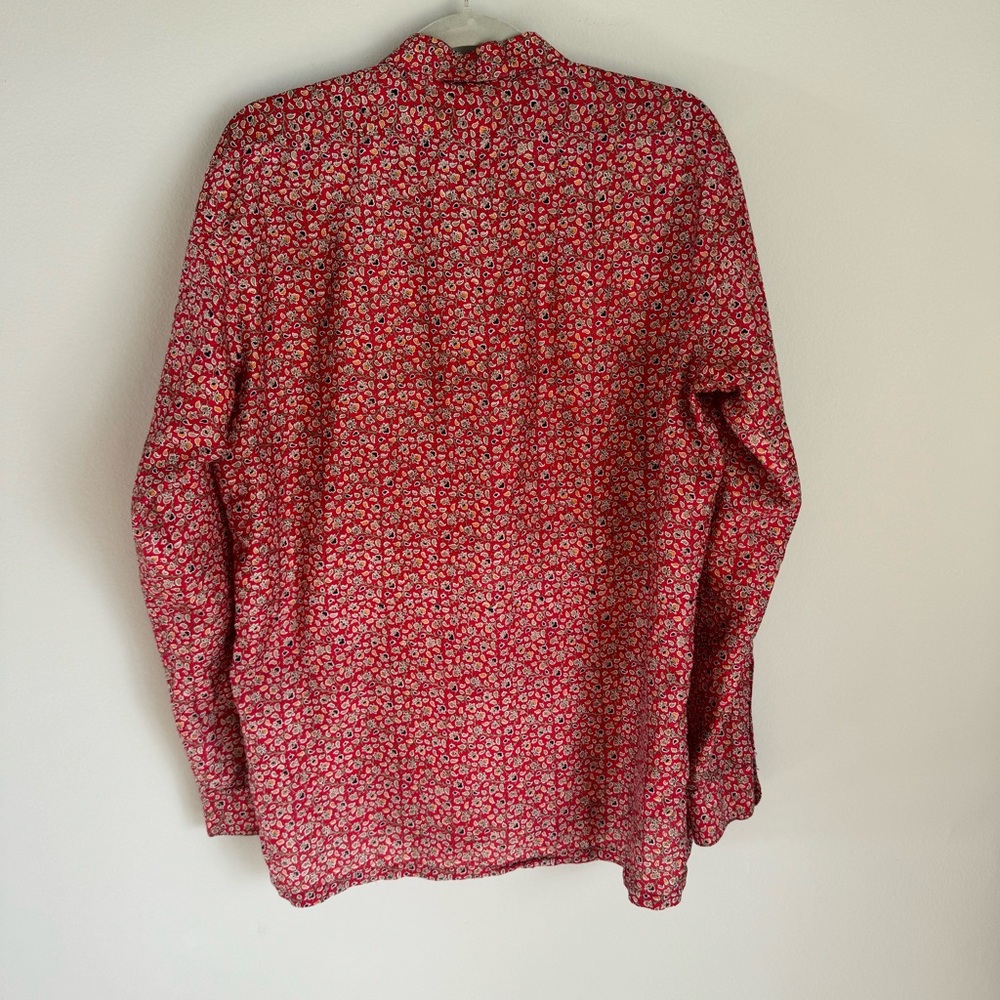 Bhagkem 100% Silk Red Floral Button Down Shirt Women’s Size M - Picture 9 of 11